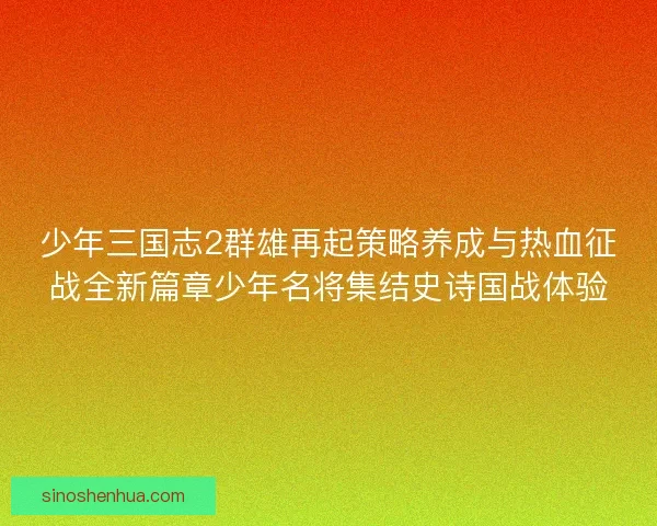 少年三国志2群雄再起策略养成与热血征战全新篇章少年名将集结史诗国战体验