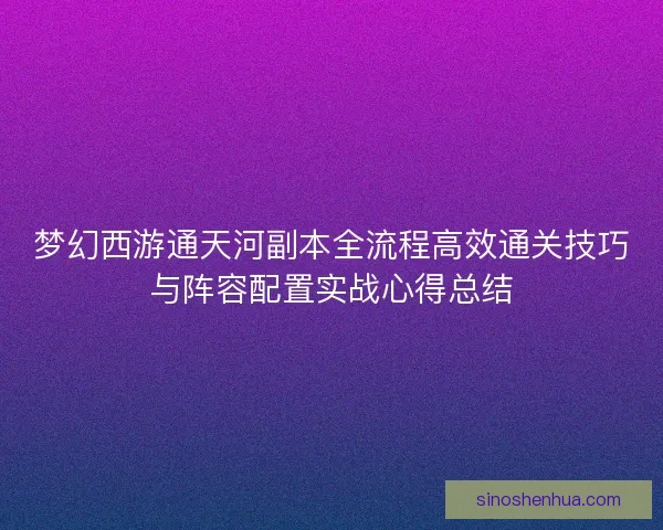 梦幻西游通天河副本全流程高效通关技巧与阵容配置实战心得总结